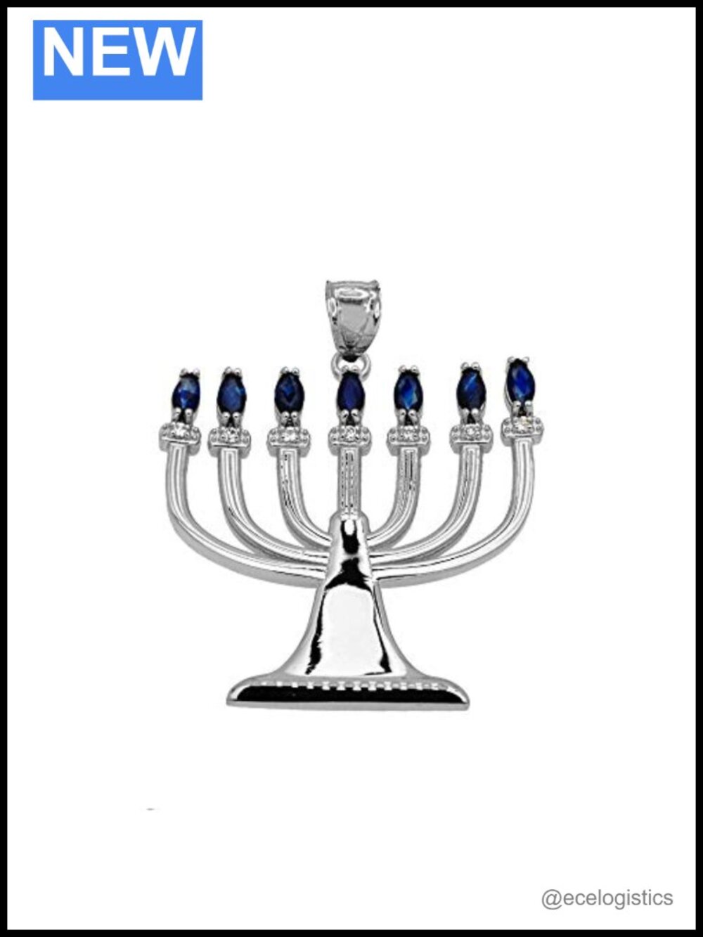 Sterling Silver Sapphire Diamond Menorah Pendant
